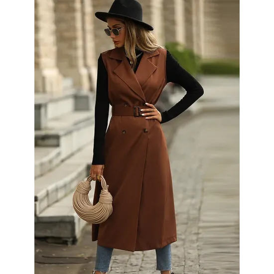 Casual Sleeveless Loose Solid Color Lapel Collar Coat Casual Sleeveless Loose Solid Color Lapel Collar Coat