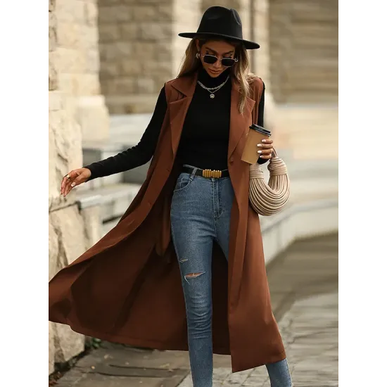 Casual Sleeveless Loose Solid Color Lapel Collar Coat Casual Sleeveless Loose Solid Color Lapel Collar Coat
