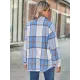 Casual Loose Buckle Plaid Polo Shirt Top Casual Loose Buckle Plaid Polo Shirt Top