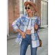 Casual Loose Buckle Plaid Polo Shirt Top Casual Loose Buckle Plaid Polo Shirt Top