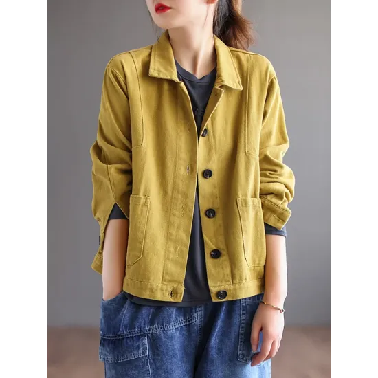 Vintage Loose Long Sleeves Buttoned Solid Color Lapel Collar Outerwear Vintage Loose Long Sleeves Buttoned Solid Color Lapel Collar Outerwear