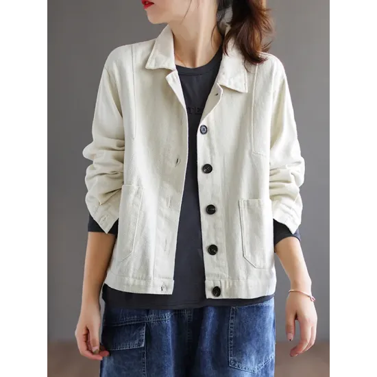 Vintage Loose Long Sleeves Buttoned Solid Color Lapel Collar Outerwear Vintage Loose Long Sleeves Buttoned Solid Color Lapel Collar Outerwear