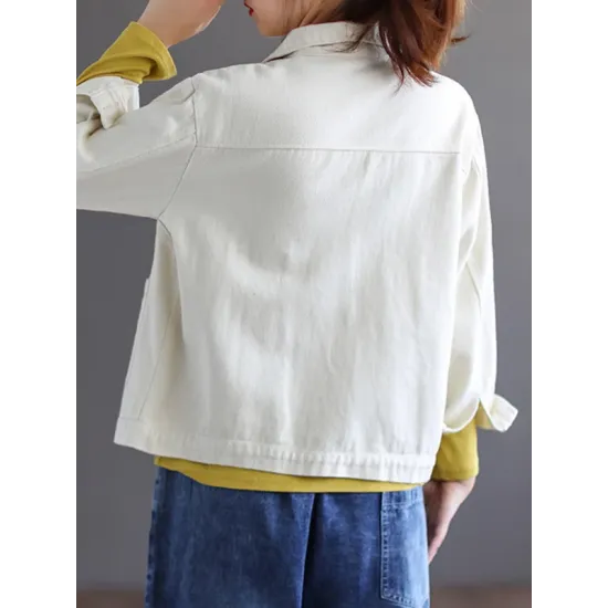 Vintage Loose Long Sleeves Buttoned Solid Color Lapel Collar Outerwear Vintage Loose Long Sleeves Buttoned Solid Color Lapel Collar Outerwear