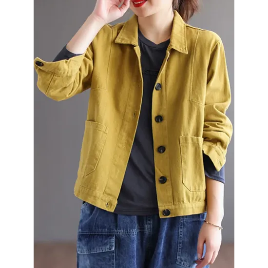 Vintage Loose Long Sleeves Buttoned Solid Color Lapel Collar Outerwear Vintage Loose Long Sleeves Buttoned Solid Color Lapel Collar Outerwear