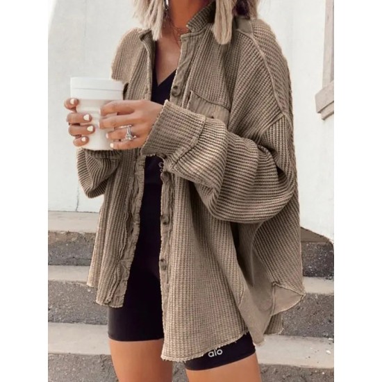 Vintage Loose Irregular Solid Color With Pockets Jackets Vintage Loose Irregular Solid Color With Pockets Jackets