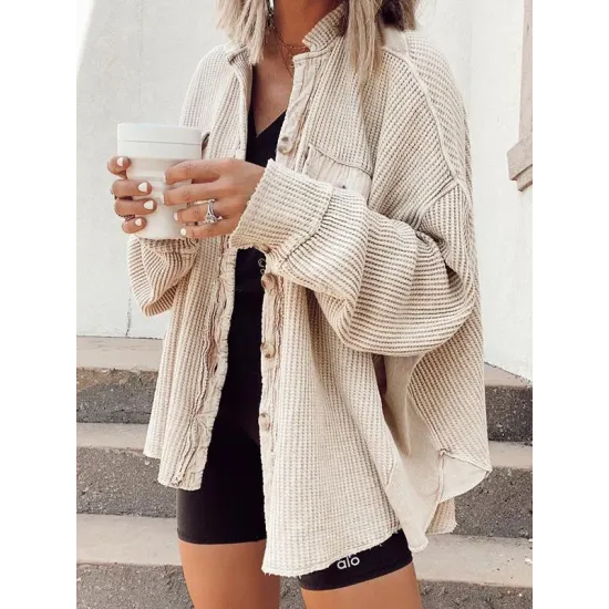 Vintage Loose Irregular Solid Color With Pockets Jackets Vintage Loose Irregular Solid Color With Pockets Jackets