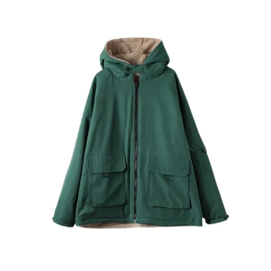 Artistic Retro Long Sleeves Loose Keep Warm Fleece Lining Zipper Hooded Outerwear Artistic Retro Long Sleeves Loose Keep Warm Fleece Lining Zipper Hooded Outerwear