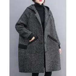 Original Creation Long Sleeves Loose Keep Warm Hooded Outerwear