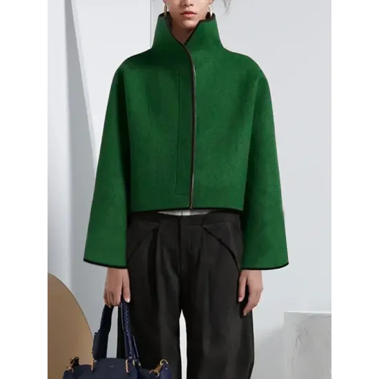 Vintage Loose Solid Color Stand Collar Jackets Vintage Loose Solid Color Stand Collar Jackets