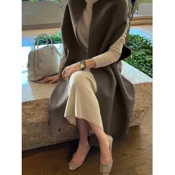 Simple Sleeveless Solid Color Round-Neck Cape Outerwear