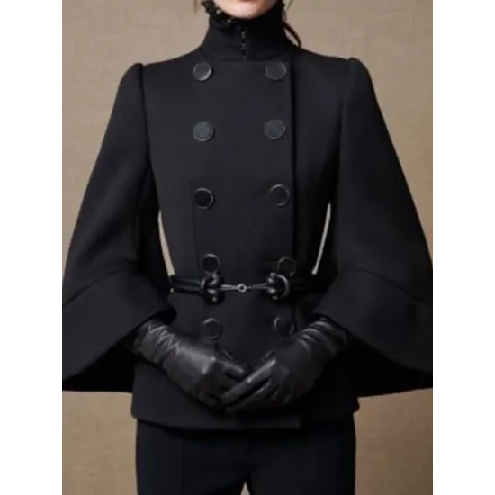 Flared Buttoned Solid Color High Neck Jackets&Coats Outerwear Woolen Coat Flared Buttoned Solid Color High Neck Jackets&Coats Outerwear Woolen Coat