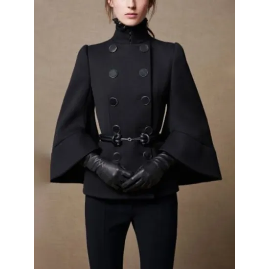 Flared Buttoned Solid Color High Neck Jackets&Coats Outerwear Woolen Coat Flared Buttoned Solid Color High Neck Jackets&Coats Outerwear Woolen Coat