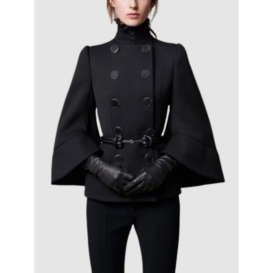 Flared Buttoned Solid Color High Neck Jackets&Coats Outerwear Woolen Coat Flared Buttoned Solid Color High Neck Jackets&Coats Outerwear Woolen Coat