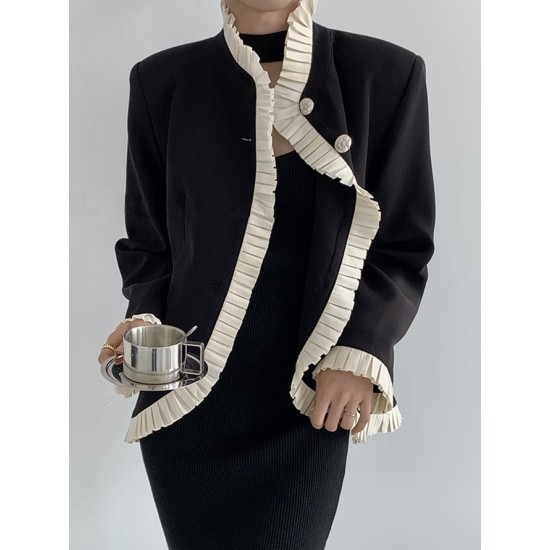 Long Sleeves Color-Block Falbala Jackets Long Sleeves Color-Block Falbala Jackets