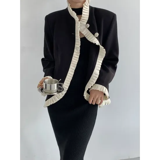 Long Sleeves Color-Block Falbala Jackets Long Sleeves Color-Block Falbala Jackets