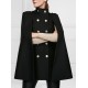 Loose Buttoned Solid Color Stand Collar Woolen Coat Cape Coats Loose Buttoned Solid Color Stand Collar Woolen Coat Cape Coats