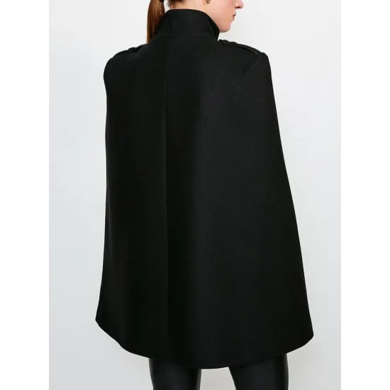 Loose Buttoned Solid Color Stand Collar Woolen Coat Cape Coats Loose Buttoned Solid Color Stand Collar Woolen Coat Cape Coats