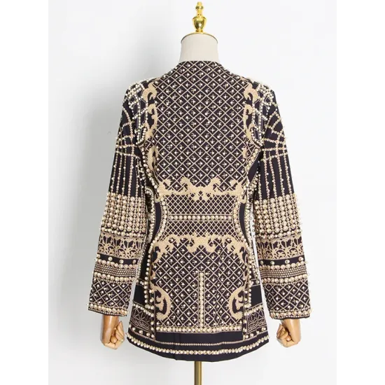 Original Creation Loose Long Sleeves Beads Printed V-Neck Blazer Outerwear Original Creation Loose Long Sleeves Beads Printed V-Neck Blazer Outerwear