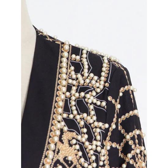 Original Creation Loose Long Sleeves Beads Printed V-Neck Blazer Outerwear Original Creation Loose Long Sleeves Beads Printed V-Neck Blazer Outerwear