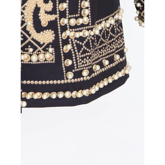 Original Creation Loose Long Sleeves Beads Printed V-Neck Blazer Outerwear Original Creation Loose Long Sleeves Beads Printed V-Neck Blazer Outerwear
