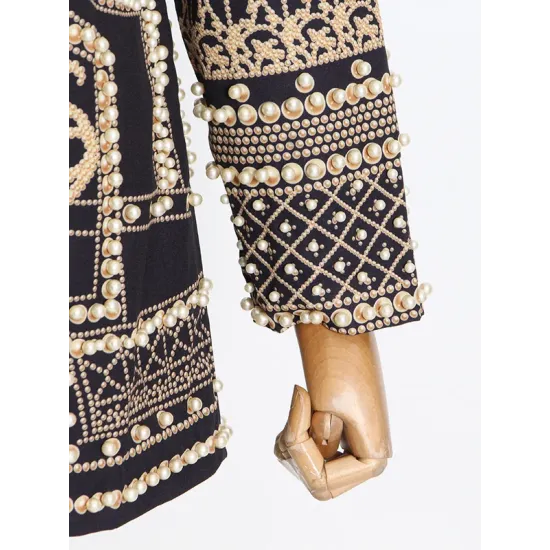 Original Creation Loose Long Sleeves Beads Printed V-Neck Blazer Outerwear Original Creation Loose Long Sleeves Beads Printed V-Neck Blazer Outerwear