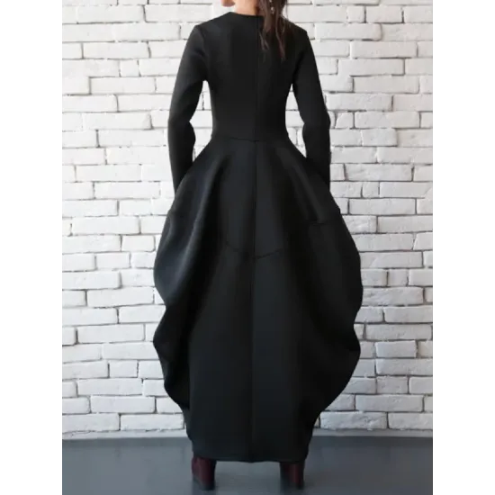 Split-Joint Zipper Round-Neck Maxi Dress Coat Bubble Dress Split-Joint Zipper Round-Neck Maxi Dress Coat Bubble Dress