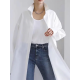 Long Sleeves Loose Buttoned Solid Color Split-Side Lapel Collar Shirt Outerwear Long Sleeves Loose Buttoned Solid Color Split-Side Lapel Collar Shirt Outerwear