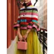 Flared Sleeves Multi-Colored Striped Lapel Jackets Outerwear