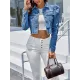 Fringed Pleated Split-Joint Long Sleeves Puff Sleeves Lapel Denim Jackets Fringed Pleated Split-Joint Long Sleeves Puff Sleeves Lapel Denim Jackets
