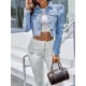 Fringed Pleated Split-Joint Long Sleeves Puff Sleeves Lapel Denim Jackets Fringed Pleated Split-Joint Long Sleeves Puff Sleeves Lapel Denim Jackets