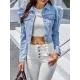 Fringed Pleated Split-Joint Long Sleeves Puff Sleeves Lapel Denim Jackets Fringed Pleated Split-Joint Long Sleeves Puff Sleeves Lapel Denim Jackets