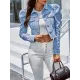 Fringed Pleated Split-Joint Long Sleeves Puff Sleeves Lapel Denim Jackets Fringed Pleated Split-Joint Long Sleeves Puff Sleeves Lapel Denim Jackets