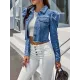 Fringed Pleated Split-Joint Long Sleeves Puff Sleeves Lapel Denim Jackets Fringed Pleated Split-Joint Long Sleeves Puff Sleeves Lapel Denim Jackets
