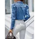 Fringed Pleated Split-Joint Long Sleeves Puff Sleeves Lapel Denim Jackets Fringed Pleated Split-Joint Long Sleeves Puff Sleeves Lapel Denim Jackets