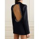 Backless Buttoned Hollow Rhine Stones Solid Color Long Sleeves Deep V-Neck Blazer Backless Buttoned Hollow Rhine Stones Solid Color Long Sleeves Deep V-Neck Blazer