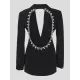 Backless Buttoned Hollow Rhine Stones Solid Color Long Sleeves Deep V-Neck Blazer Backless Buttoned Hollow Rhine Stones Solid Color Long Sleeves Deep V-Neck Blazer