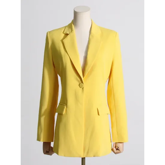 Backless Buttoned Hollow Rhine Stones Solid Color Long Sleeves Deep V-Neck Blazer Backless Buttoned Hollow Rhine Stones Solid Color Long Sleeves Deep V-Neck Blazer