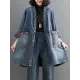 Buttoned Plaid Pockets Split-Joint Long Sleeves Loose V-Neck Denim Outerwear Buttoned Plaid Pockets Split-Joint Long Sleeves Loose V-Neck Denim Outerwear
