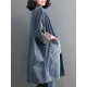Buttoned Plaid Pockets Split-Joint Long Sleeves Loose V-Neck Denim Outerwear Buttoned Plaid Pockets Split-Joint Long Sleeves Loose V-Neck Denim Outerwear