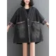 Buttoned Plaid Pockets Split-Joint Long Sleeves Loose V-Neck Denim Outerwear Buttoned Plaid Pockets Split-Joint Long Sleeves Loose V-Neck Denim Outerwear
