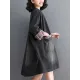Buttoned Plaid Pockets Split-Joint Long Sleeves Loose V-Neck Denim Outerwear Buttoned Plaid Pockets Split-Joint Long Sleeves Loose V-Neck Denim Outerwear