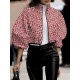 Loose Puff Sleeves Printed Stand Collar Outerwear Loose Puff Sleeves Printed Stand Collar Outerwear