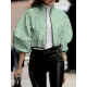 Loose Puff Sleeves Printed Stand Collar Outerwear Loose Puff Sleeves Printed Stand Collar Outerwear