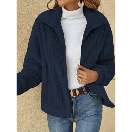 Solid Color Velvet Zipper Long Sleeves Plus Size Lapel Outerwear Solid Color Velvet Zipper Long Sleeves Plus Size Lapel Outerwear