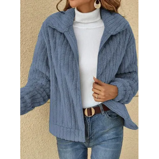 Solid Color Velvet Zipper Long Sleeves Plus Size Lapel Outerwear Solid Color Velvet Zipper Long Sleeves Plus Size Lapel Outerwear
