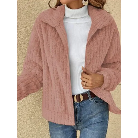 Solid Color Velvet Zipper Long Sleeves Plus Size Lapel Outerwear Solid Color Velvet Zipper Long Sleeves Plus Size Lapel Outerwear