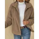 Solid Color Velvet Zipper Long Sleeves Plus Size Lapel Outerwear Solid Color Velvet Zipper Long Sleeves Plus Size Lapel Outerwear