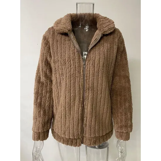 Solid Color Velvet Zipper Long Sleeves Plus Size Lapel Outerwear Solid Color Velvet Zipper Long Sleeves Plus Size Lapel Outerwear