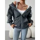 Drawstring Zipper Long Sleeves Loose Hooded Outerwear Jackets Drawstring Zipper Long Sleeves Loose Hooded Outerwear Jackets