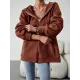 Drawstring Zipper Long Sleeves Loose Hooded Outerwear Jackets Drawstring Zipper Long Sleeves Loose Hooded Outerwear Jackets